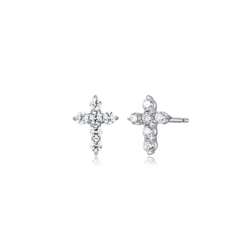 Sterling Silver Diamondlite CZ Cross Stud Earrings