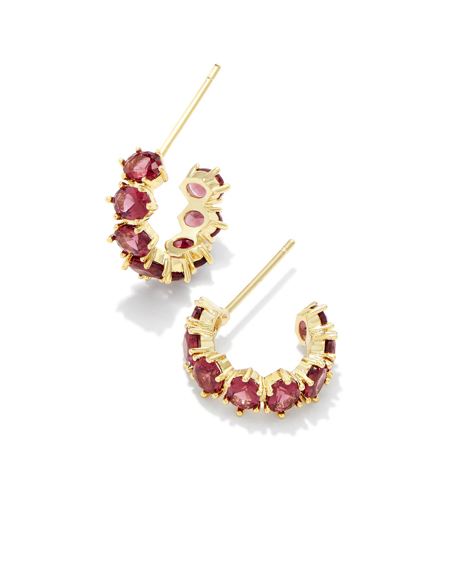 Kendra Scott Gold Plated Dark Red Crystal Hoop Earrings (January Birthstone Crystal)