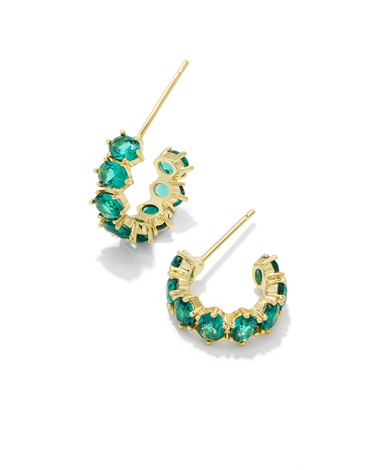KENDRA SCOTT GOLD PLATED HUGGIE HOOPS W/ GREEN CRYSTALS (MAY BIRTHSTONE)
