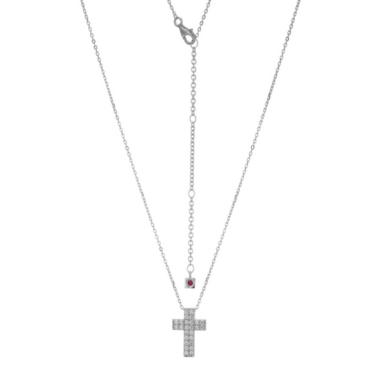 Sterling Silver Cross Necklace W/ Cz's