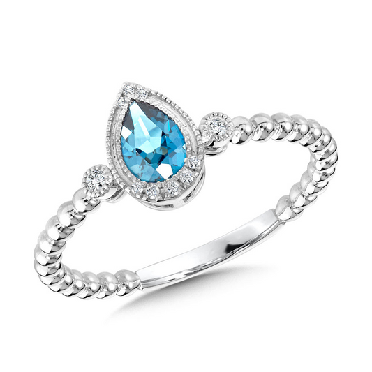 14kt White Gold Diamond and Blue Topaz Fashion Ring